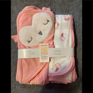 Baby Owl Hooded Bath Towels-Pink & White